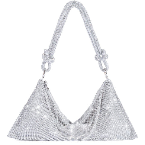TOPALL Rhinestone Purse Sparkly Bag Silver Diamond Purses for Women Upgrade Evening Prom Rhinestone Bag Handbag Bling Hobo Bag for Party Club Wedding (Medium) TOPALL