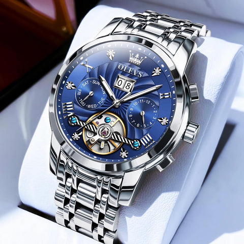 OLEVS Watches for Men Skeleton Automatic Mechanical Diamond Self Winding Gold Luxury Wristwatch Luminous Waterproof Business Dress Watch OLEVS