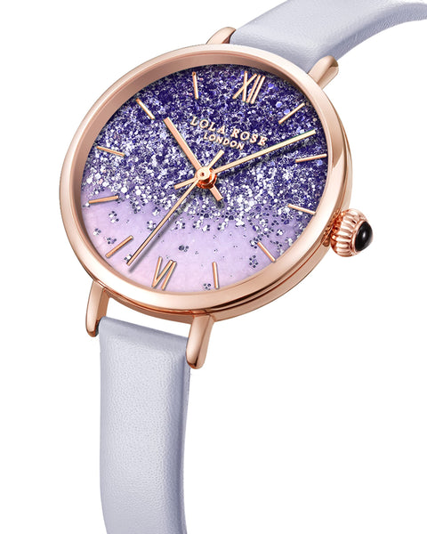 Lola Rose Women's Purple Wrist Watches: Amethyst Dial, Genuine Leather Strap, Black Onyx Crown, Sparkle Watch for Women Lola Rose