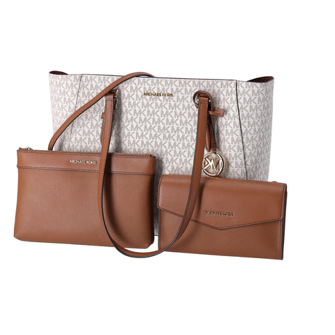Michael Kors Charlotte Large Leather 3-in-1 Tote Crossbody Handbag Vanilla MK Michael Kors