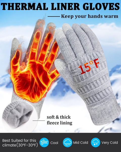 REACH STAR 2 Pairs Winter Gloves for Women, Touch Screen Warm Knit Thermal Gloves for Cold Weather for Hiking Driving Running Christmas Gifts Stocking Stuffers