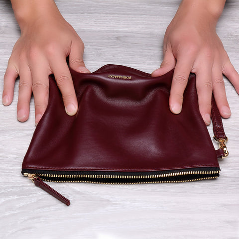 DORIS&JACKY Lambskin Leather Wristlet Clutch Purse For Women Large Soft Designer Wallet With Strap DORIS&JACKY