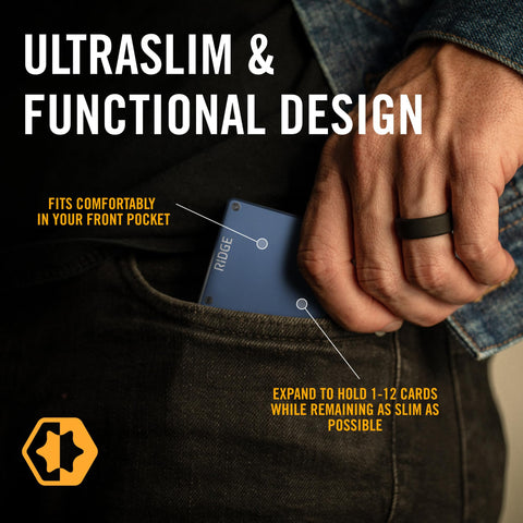 The Ridge Wallet for Men - Slim Minimalist Compact Wallet and Card Holder, RFID Protected Front Pocket Wallets with Integrated Money Clip (Alpine Navy)