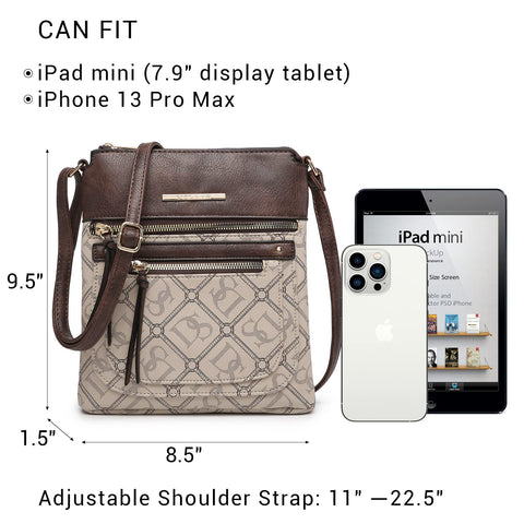 Dasein Crossbody Purse for Women Vegan Leather Shoulder Handbags Messenger Bags with Multi Zipper Pockets (Beige) Dasein