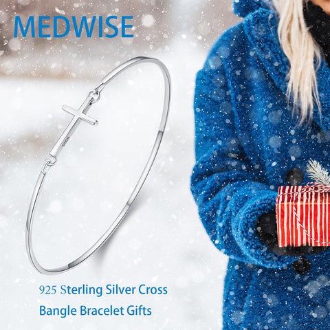MEDWISE Womens Cross Bangle Bracelet 925 Sterling Silver Infinity Cross Bracelet Fashion Layer Bracelets Christian Religious Bracelet Jewelry Gifts MEDWISE