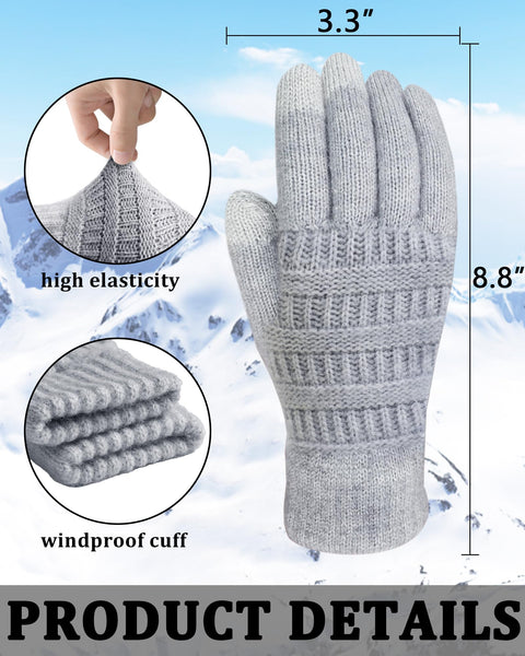REACH STAR 2 Pairs Winter Gloves for Women, Touch Screen Warm Knit Thermal Gloves for Cold Weather for Hiking Driving Running Christmas Gifts Stocking Stuffers