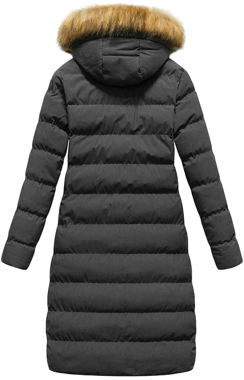 CREATMO US women's Maxi Long Quilted Jacket Water Repellent Winter Warm Coat With Detachable Hood Grey M