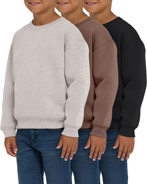 PURE CHAMP 3 Pack Boys Sweatshirts Long Sleeve Boy Crewneck Relaxed Soft Essentials Teen Pullover Sweaters For Youth Kids Boys & Girls (Set 6 Size 2X-Large)