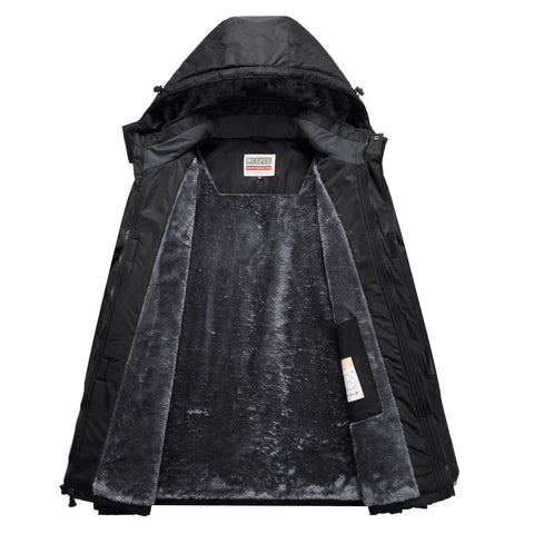 WULFUL Men's Ski Jackets Warm Winter Snow Windbreaker Resistant Snowboard Fleece Coat Mountain Waterproof Parka with Hood Black X-Large