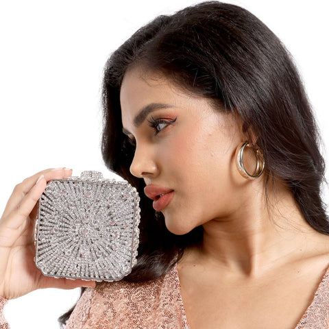 Boutique De FGG Women Metal Box Crystal Clutch Purse Evening Bag Wedding Bridal Rhinestone Handbags Party Clutch Bag,Mini,Bronze Boutique De FGG
