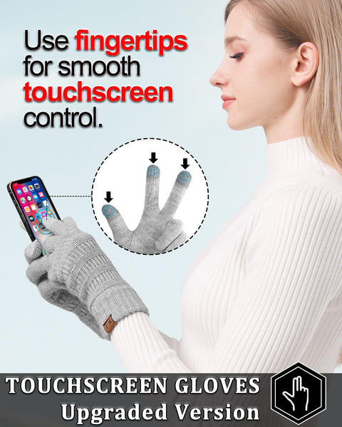 REACH STAR 2 Pairs Winter Gloves for Women, Touch Screen Warm Knit Thermal Gloves for Cold Weather for Hiking Driving Running Christmas Gifts Stocking Stuffers