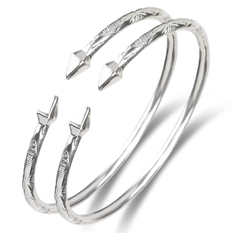 Better Jewelry Pyramid .925 Sterling Silver West Indian Bangles (Pair) (MADE IN USA) Better Jewelry