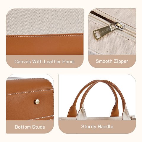 Missnine Tote Bag Canvas Laptop Bag 15.6 inch Briefcase for Women Large Capacity Handbag for Office, College, Travel (Brown+Beige) Missnine