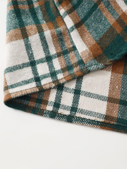 Fdqin 2Pcs Kids Boys Flannel Plaid Shirt Tops Pants Set Hoodie Sweatsuit for Fall Winter Spring Outfits Green 7-8 Years