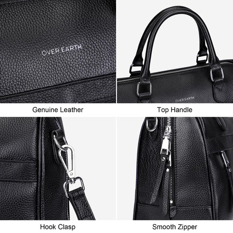 Over Earth Genuine Leather Satchel Top-Handle Handbags for Women Ladies Crossbody Bag(O207E Black) Over Earth