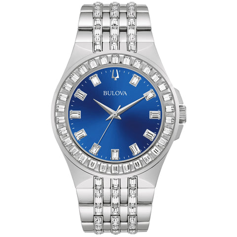 Bulova Ladies Crystal Phantom Silver Stainless Steel Quartz Watch, Blue Dial Style: 96L290 Bulova