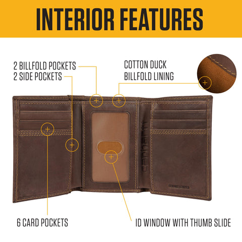 Carhartt Men's Rugged Leather Triple Stitch Wallets, Available in Multiple Styles, Brown (Trifold), One Size Carhartt