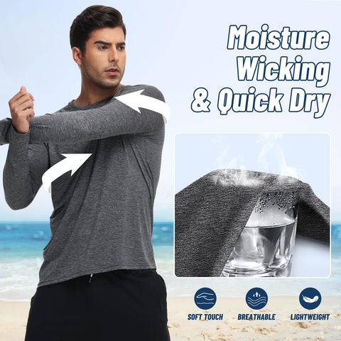 3 Pack Long Sleeve Shirts for Men - Quick Dry Moisture Wicking UV Sun Protection T-Shirts for Fishing Workout Athletic Gym