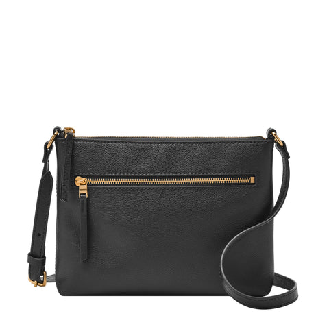 Fossil Women's Fiona Leather Small Crossbody Purse Handbag, Black (Model: ZB7266001) Fossil