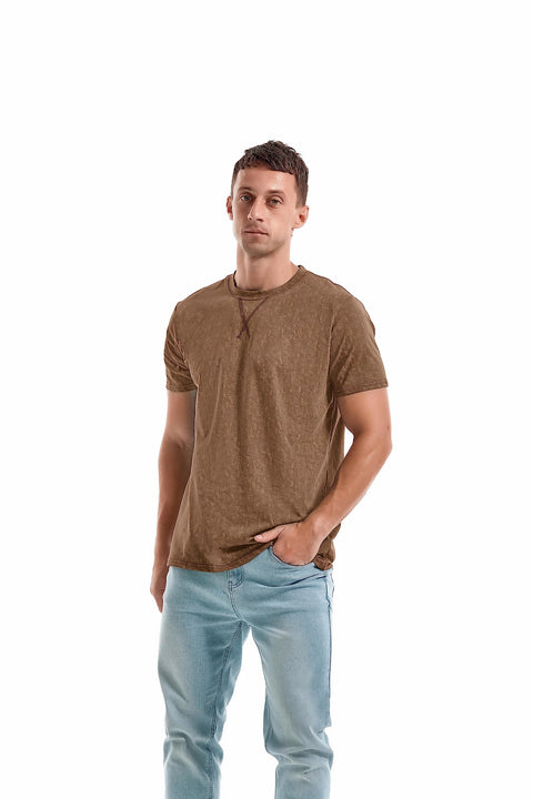 KLIEGOU Men's T-Shirts - Elasticity Cotton Crew Neck Tees 2166 Khaki XL