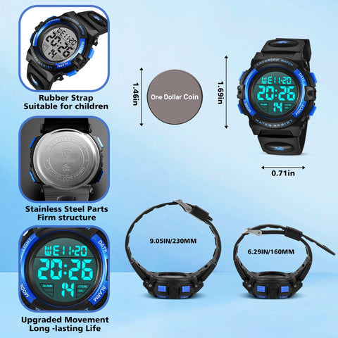 A ALPS Digital Watch with Rubber Band for Kids - Waterproof, Shockproof, Daily Use