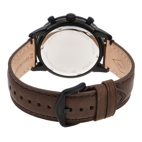 Fossil Men's Townsman Quartz Stainless Steel and Leather Chronograph Watch, Color: Black, Dark Brown (Model: FS5437) Fossil