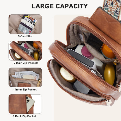 BOSTANTEN Sling Bag Quilted Crossbody Bags for Women Cross Body Purse PU Leather Fanny Pack with Adjustable Guitar Strap