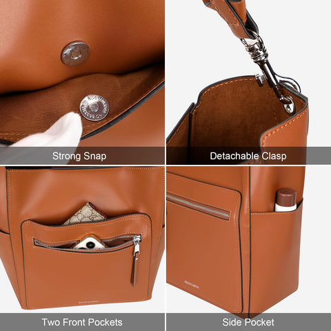 Over Earth Leather Bucket Bags for Women Shoulder Hobo Purse Ladies Tote Bag(O206E Brown) Over Earth