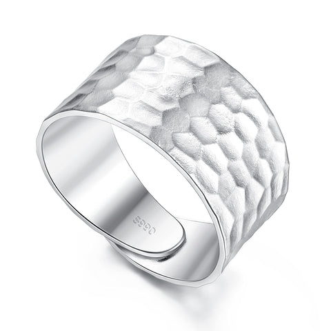Milacolato S990 Sterling Silver Handmade Wide Band Ring High Polished Handmade Dome Ring Hammered Band Ring for Women Men, Adjustable to Size 7-11 MILACOLATO