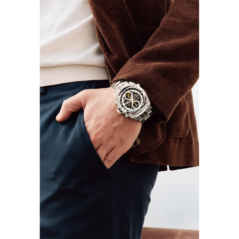 Bulova Men's Precisionist in Stainless Steel with 8-Hand Chronograph Watch, Blue and Yellow Accents, Black Dial Style: 96B175 Bulova