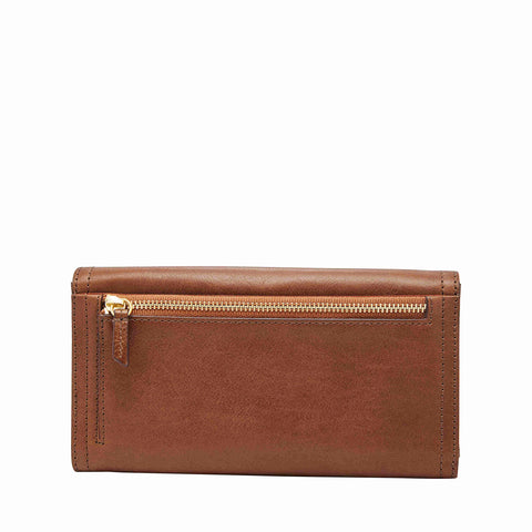 Fossil Women's Logan Leather Wallet RFID Blocking Flap Clutch Organizer, Brown (Model: SL7833200) Fossil