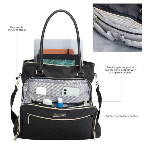 Kenneth Cole REACTION Chelsea Quilted Chevron 15" Laptop & Tablet Business Tote with Removable Shoulder Strap, Black Kenneth Cole REACTION