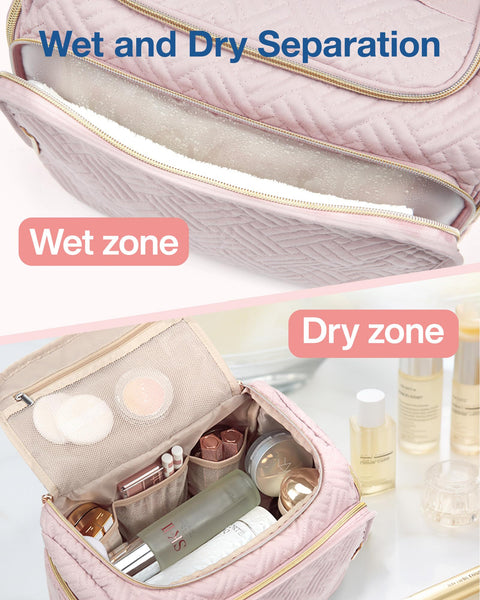 BAGSMART Travel Toiletry Bag, Large Wide-open Makeup Cosmetic Travel Bag for Toiletries with Handle, Pink-L BAGSMART
