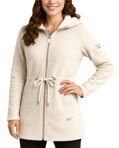 Reebok Womens Fleece Jacket - Lightweight Fleece Jacket Women Sherpa Lined Long Hooded Zip Up Womens Sweaters with Pockets, Size Large, Champagne
