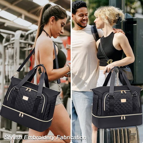 Weitars Gym Bag For Women,Travel Duffel Bag Weekender Bag,Sport Bag With Shoes Compartment And Wet Pocket,Large Carry On Bag Overnight Hospital Bag For Women Travel,Gym,Shopping (Black) Weitars