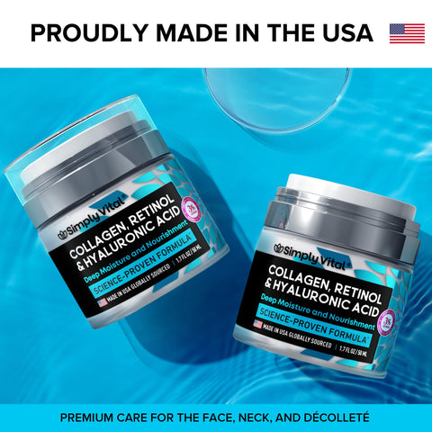 SimplyVital Collagen, Retinol & Hyaluronic Acid Cream - Anti-Aging Face Moisturizer for Face, Neck & Décolleté - Made in USA, Daily Moisturizer Face Cream - 1.7 fl.oz. SimplyVital