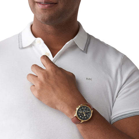Michael Kors Men's CORTLANDT Stainless Steel Quartz Watch with Leather Strap, Brown, 22 (Model: MK8906) Michael Kors