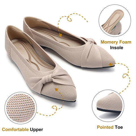 HIULYCENCE Pointed Toe Flats for Women Ballet Flats Comfortable Dressy Knit Lightweight Casual for Work Office Womens Flats Nude US8.5
