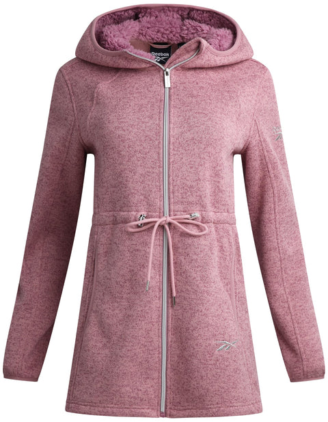 Reebok Womens Fleece Jacket - Lightweight Fleece Jacket Women Sherpa Lined Long Hooded Zip Up Womens Sweaters with Pockets, Size Large, Orchid Pink