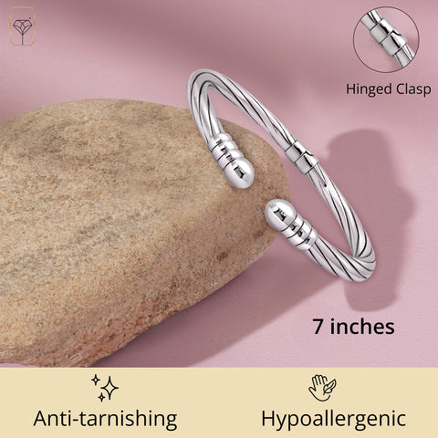 MAX + STONE Lightweight 925 Sterling Silver Bracelet for Women | 7 Inch Open Twist Bracelet with Hinged Clasp | Anti-tarnishing Sterling Silver Bangle Bracelet for Women | Silver Bangles for Women MAX + STONE