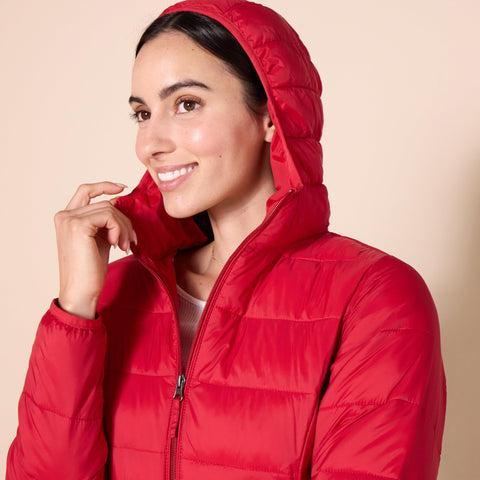 Amazon Essentials Women's Lightweight Full-Zip Water-Resistant Hooded Puffer Coat (Available in Plus Size), Red, XX-Large Amazon Essentials