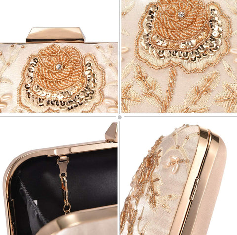 UBORSE Embroidery Sequin Beaded Clutch Purses for Women Evening Bags Formal Party Wedding Purses Prom Cocktail Party Handbags UBORSE