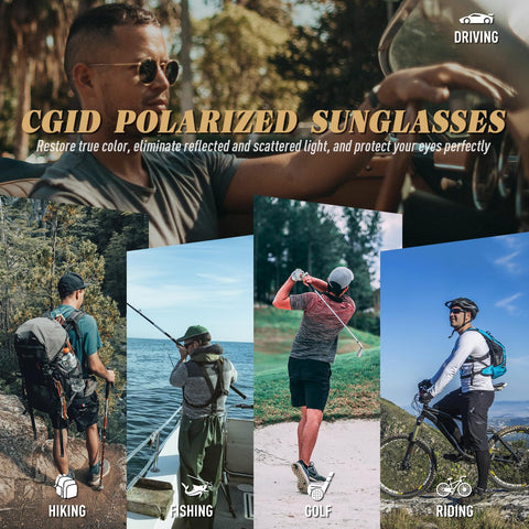 CGID Sunglasses Men Womens Polarized Lightweight Retro Black Shades UV400 Driving Fishing Golf