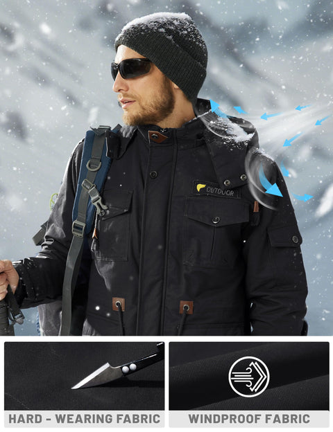 TACVASEN Mens Winter Jacket Fleece Warm Jackets Winter Coats for Men Military Work Coat with Hooded Black L