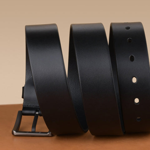 Buffway Men’s Full Grain Leather Belt – Solid One-Piece Leather, 1.5” Wide for Jeans & Business Casual, Gift Box Included - 34” Black