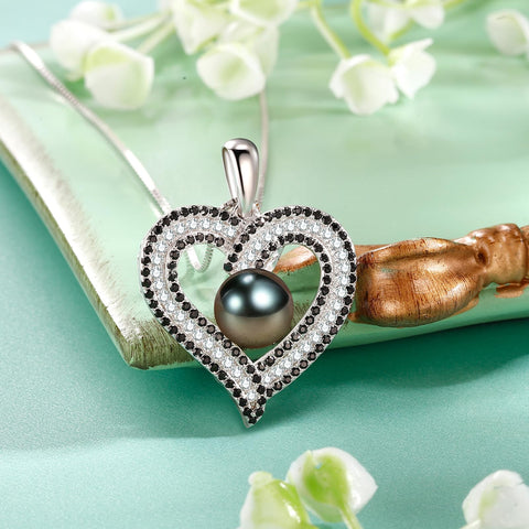 NONNYL Gifts for Women- Birthday Gifts for Wife From Husband Fine Jewelry - Gift for Her Christmas Gifts Ideas Mothers Day Gifts Valentines - Tahitian Black Heart Pearl Necklace Pendant NONNYL