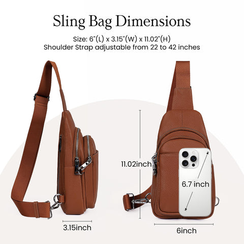 befen Soft Real Leather Small Crossbody Sling Bags for Women, Ladies Anti Theft Cross Body Bag for Travel with Wide Straps Cognac Brown