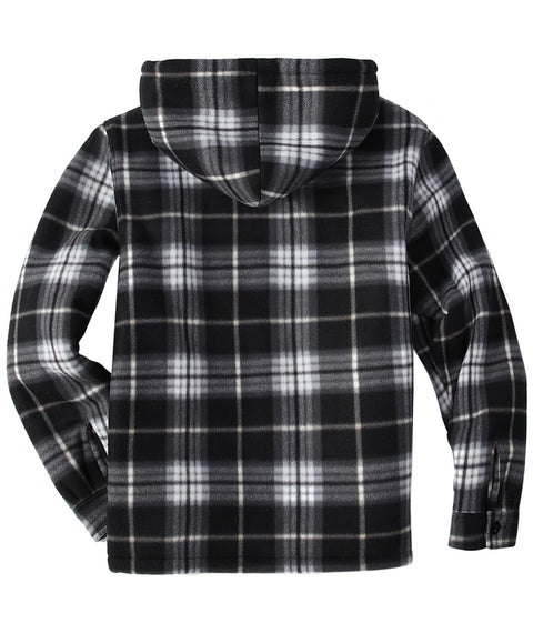 SCODI Men's Flannel Shirt Jacket Fleece Sherpa Lined Plaid Jackets Coat Full Zip Up Hoodie Winter Outwear Black White Large