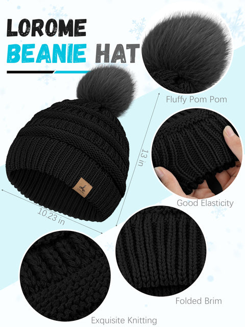 Earmuffs Hat Gloves Scarf Set Women, Black Gray White Mix Touchscreen Gloves Ear Warmer Knit Scarf Beanie for Winter LOROME