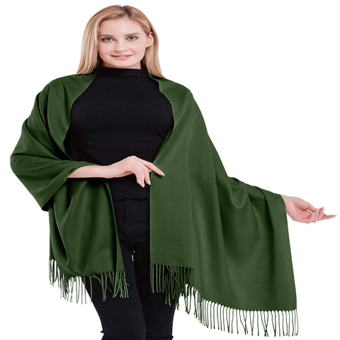 CJ Apparel Olive Green 100% Cashmere Shawl Pashmina Scarf Wrap Stole Head Wrap Hand Made in Nepal New